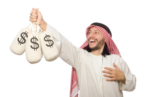 Arab affärsman med säckar pengar — Stockfoto