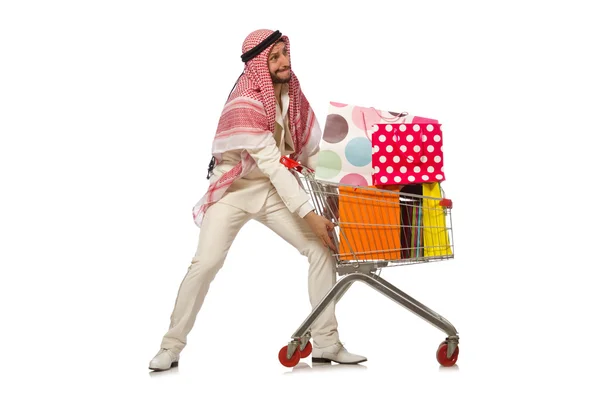 Arab man doing shopping isolated on white — Stock Photo, Image