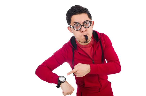 Deportista divertido aislado en blanco — Foto de Stock