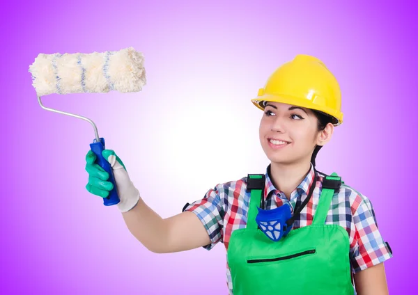 Pintor mujer con pincel —  Fotos de Stock