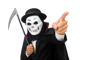 Adam korkutucu maskesi üzerine beyaz izole