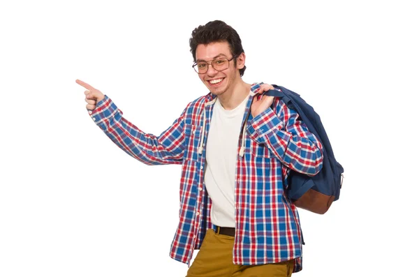 Student with backpack isolated on white — Stock Photo, Image