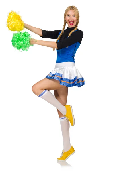 Donna cheerleader isolato sul bianco — Foto Stock