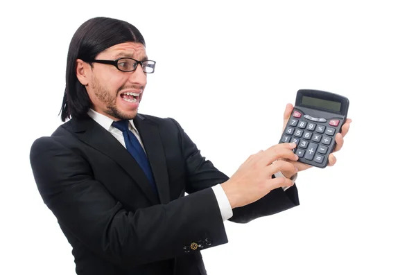 Hombre con calculadora aislado en blanco —  Fotos de Stock