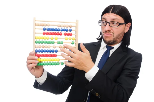 Rolig man med miniräknare och abacus — Stockfoto