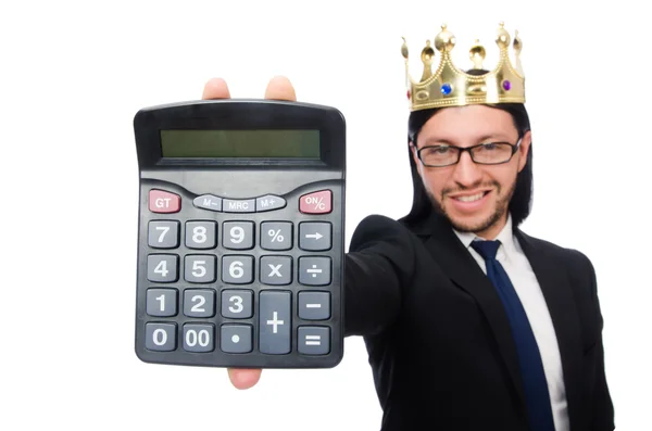 Zabawny człowiek z kalkulatorem i liczebnością — Zdjęcie stockowe