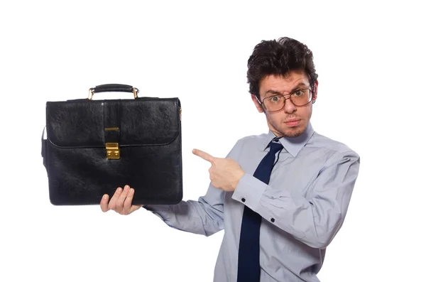 Young employee with briefcase isolated on white — Stock Photo, Image