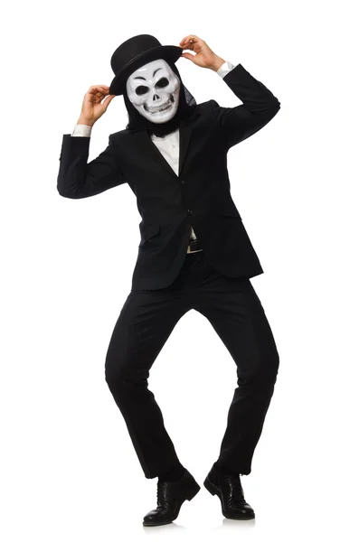 Man with scary mask isolated on white — Stock Photo, Image