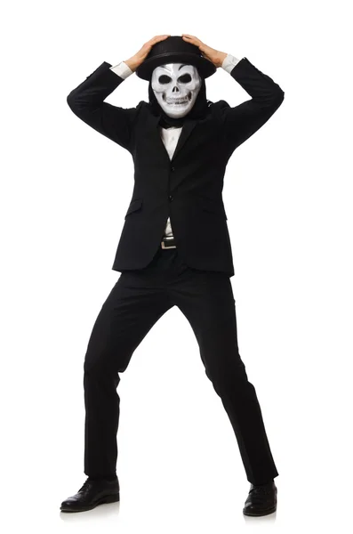 Muž s strašidelné masky izolovaných na bílém — Stock fotografie