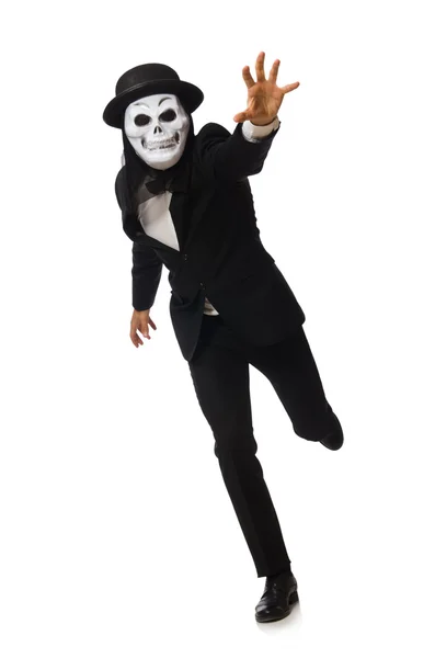 Man with scary mask isolated on white — Stock Photo, Image