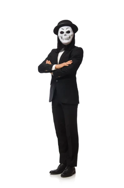 Hombre con máscara de miedo aislado en blanco —  Fotos de Stock