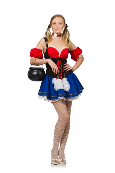 Femme en Oktoberfest concept sur blanc — Photo