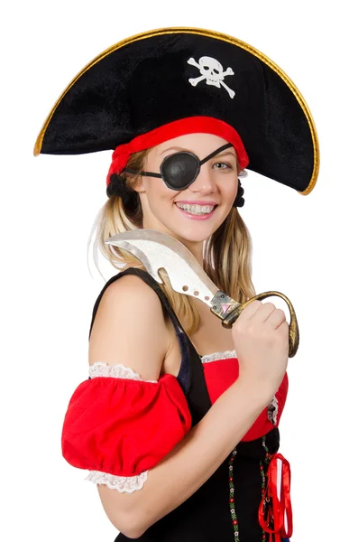 Mulher pirata isolado em branco — Fotografia de Stock
