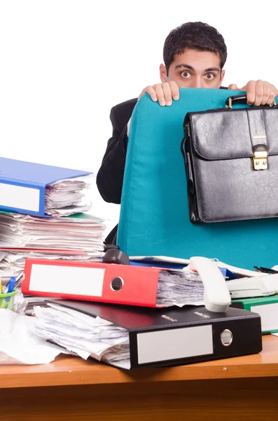 Busy businessman under work stress — Stock Photo, Image