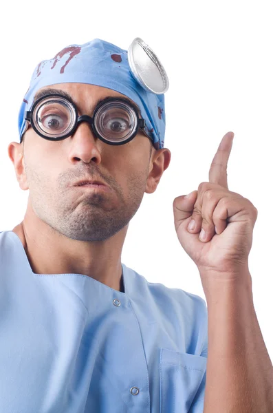 Grappige dokter geïsoleerd op wit — Stockfoto