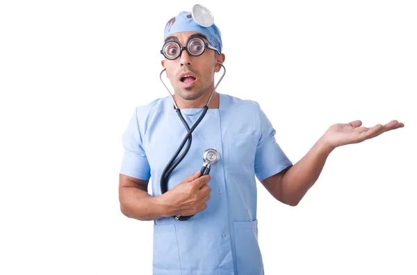 Grappige dokter geïsoleerd op wit — Stockfoto