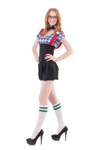 Schoolgirl isolated on the white — Stock Photo, Image