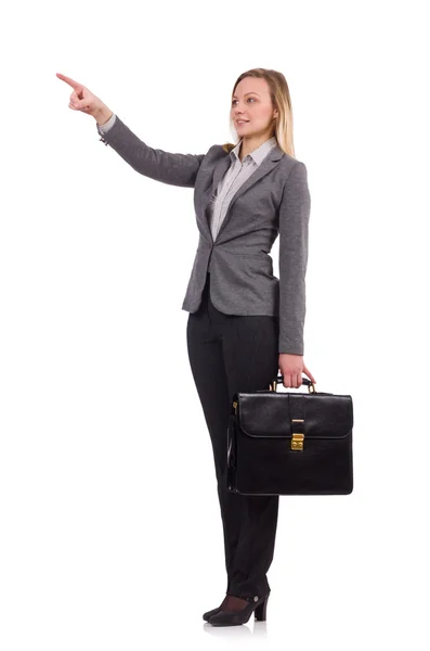 Mujer de negocios en traje gris aislado en blanco —  Fotos de Stock