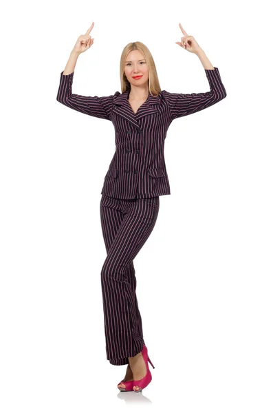 Pretty girl in purple retro suit isolated on white — Stock Photo, Image