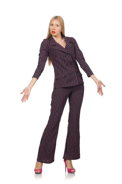 Pretty girl in purple retro suit isolated on white — Stock Photo, Image