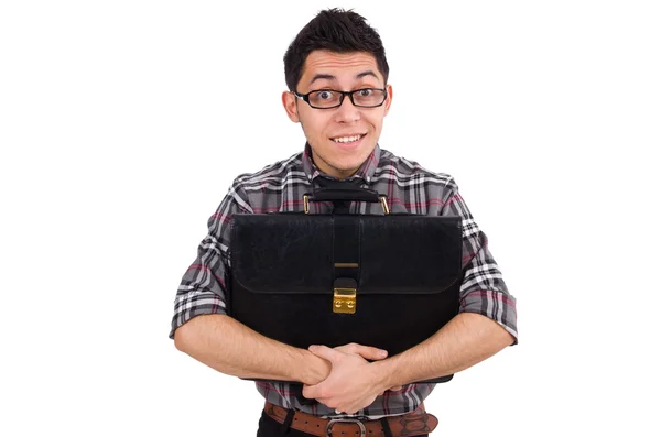 Young employee with briefcase isolated on white — Stock Photo, Image