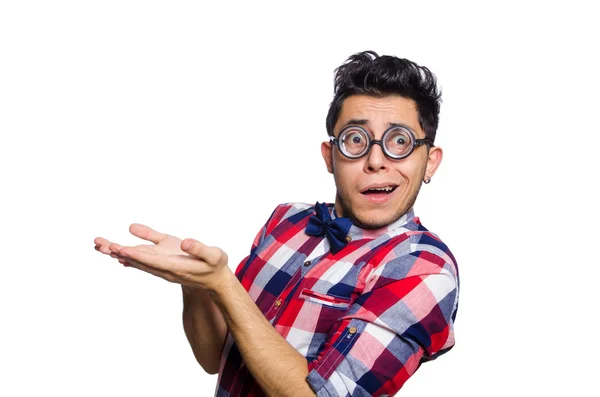 Young man in plaid shirt isolated on white — Stock Photo, Image