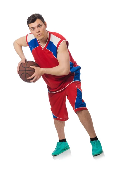 Jovem jogador de basquete isolado no branco — Fotografia de Stock