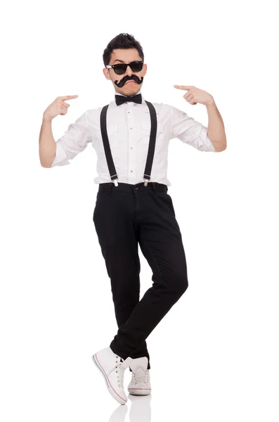 Jeune homme avec moustache isolé sur blanc — Photo