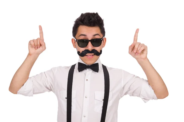 Jeune homme avec moustache isolé sur blanc — Photo