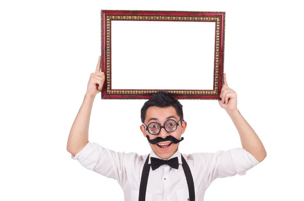 Young man with frame isolated on white — Stock Photo, Image