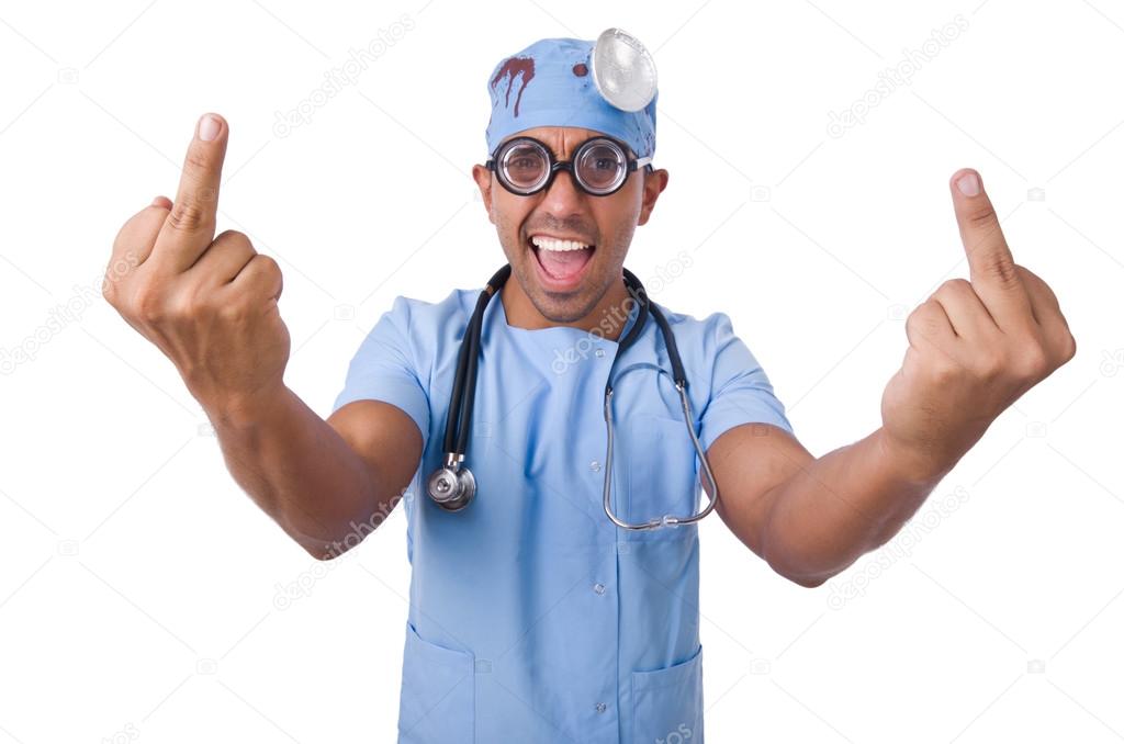 Funny doctor isolated on white Stock Photo by ©Elnur_ 85865418