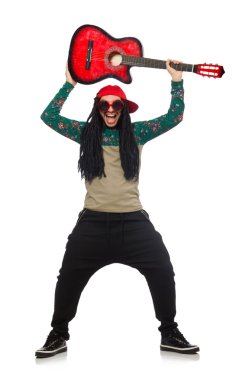 Gitar müzik konsepti üzerine beyaz adamla
