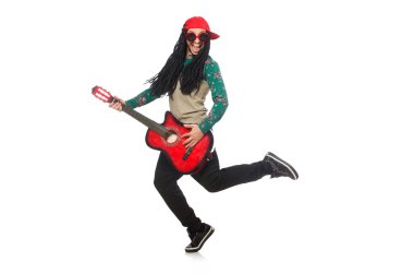 Gitar müzik konsepti üzerine beyaz adamla