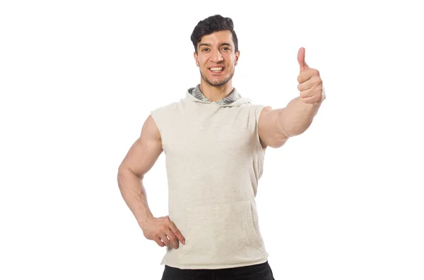 Homem muscular isolado no branco — Fotografia de Stock