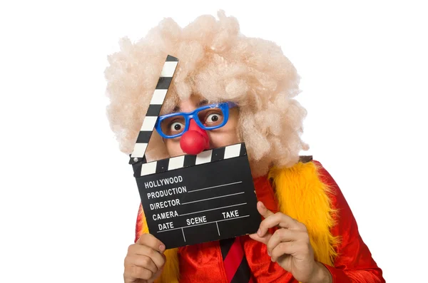 Buffo clown in divertente concetto isolato su bianco — Foto Stock