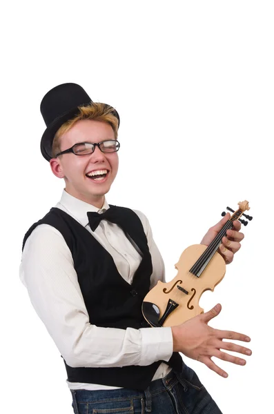Jogador de violino engraçado isolado em branco — Fotografia de Stock
