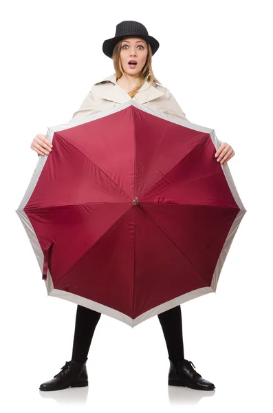 Mulher com guarda-chuva isolado no branco — Fotografia de Stock