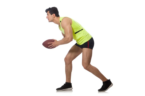 Hombre jugando fútbol americano aislado en blanco —  Fotos de Stock