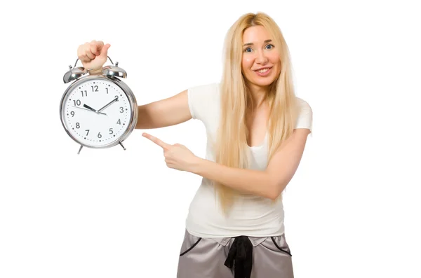 Femme avec horloge isolé — Photo