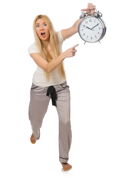 Frau mit Uhr isoliert — Stockfoto