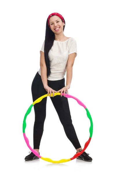 Una ragazza in tuta sportiva con hula hoop — Foto Stock