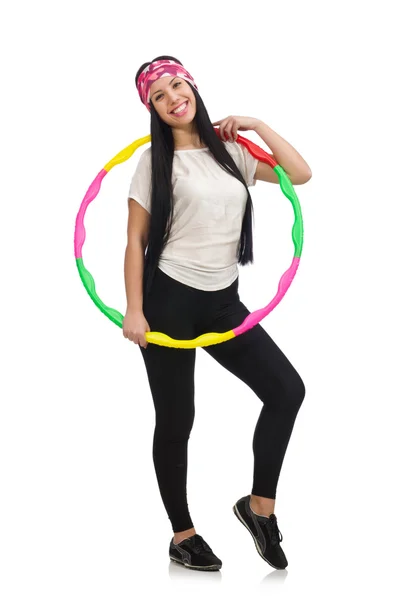 Une fille en costume de sport avec hula hoop — Photo