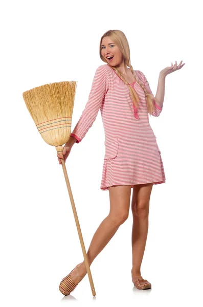 Ama de casa haciendo limpieza en casa — Foto de Stock