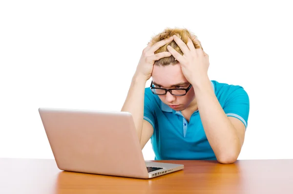 Student met laptop geïsoleerd — Stockfoto