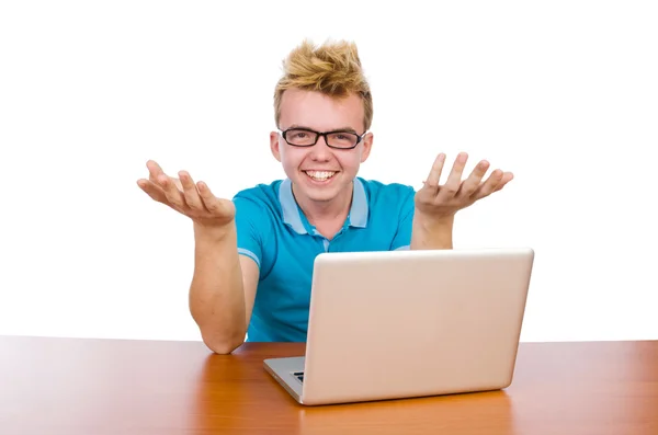 Student met laptop geïsoleerd — Stockfoto