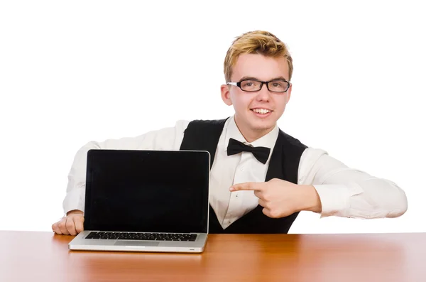 Studente intelligente seduto con laptop — Foto Stock