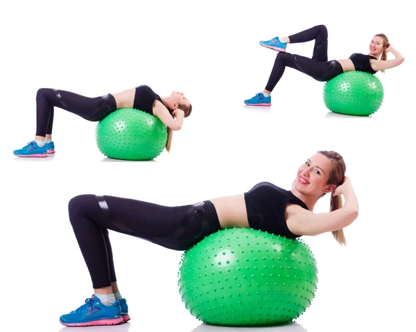 Set of photos with model and swiss ball — Stock Photo, Image