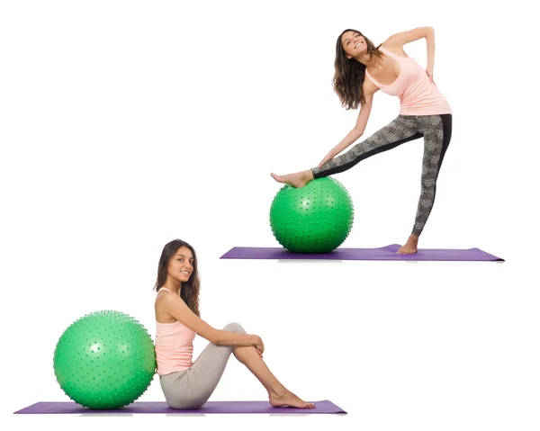 Set of photos with model and swiss ball — Stock Photo, Image