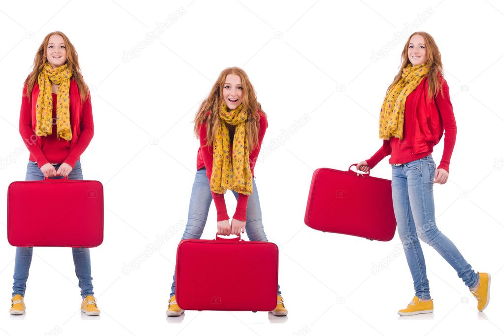 Set of photos with woman travelling