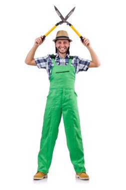 Beyaz izole makası ile komik adam